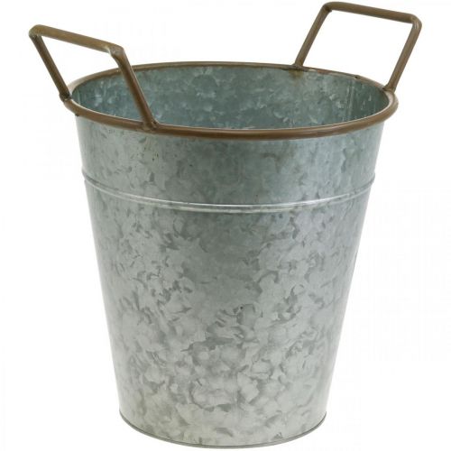 Maceta de metal para plantar, jardinera con asas, macetero plateado, marrón Ø21cm H30.5cm