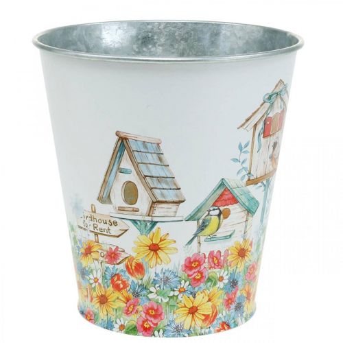 Artículo Maceta de hojalata con pajareras, decoración de verano, jardinera H14.5cm Ø13.5cm
