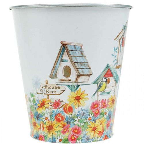 Artículo Maceta de hojalata con pajareras, decoración de verano, jardinera H14.5cm Ø13.5cm