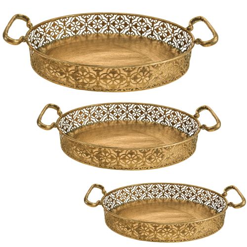 Floristik24 Bandeja decorativa ovalada bandeja de metal dorado aspecto envejecido oro juego de 3