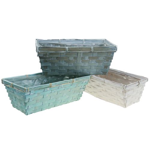 Jardinera, cesta para plantas trenzada, cesta para patatas fritas cuadrada verde/blanco 25cm 6uds