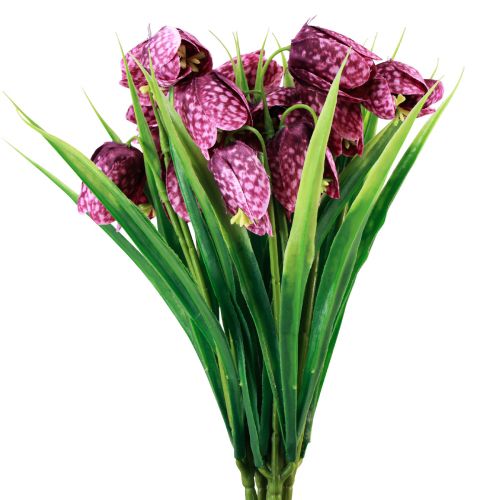 Artículo Flores artificiales de fritillaria de color morado con diseño de cuadros, 28 cm, 6 unidades