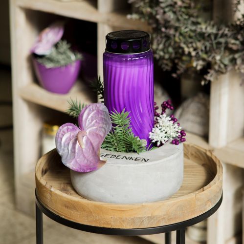 Floristik24 Tapa para vela grave motivo flor negro violeta Ø9cm H27cm