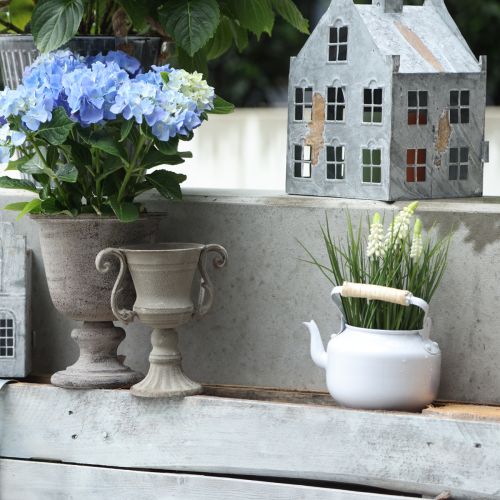 Artículo Tetera decorativa de metal blanco macetero Ø12cm H10cm