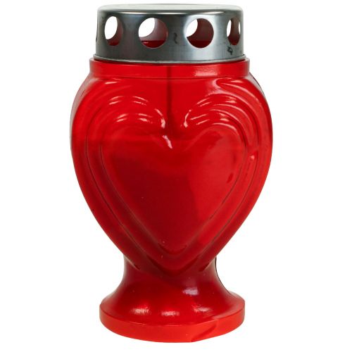 Floristik24 Velas graves corazón rojo luz de luto luz conmemorativa 9×8×15cm 24h 4ud