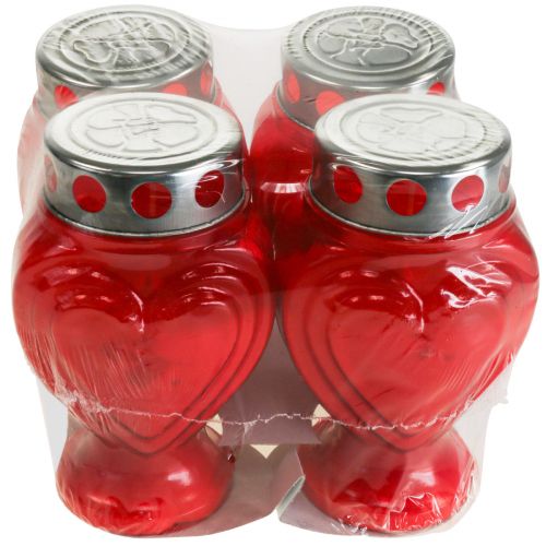Artículo Velas para tumba con forma de corazón rojo, luz de luto, luz conmemorativa, 9 x 8 x 15 cm, 24 h, 4 unidades
