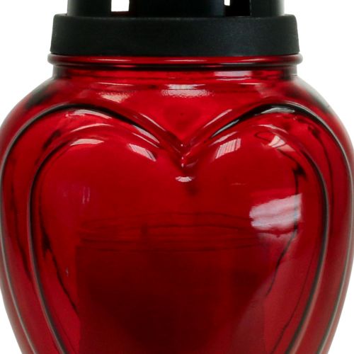 Artículo Lámpara para tumba de cristal con grabado de corazón, farol para tumba, rojo, Ø11cm, H26cm