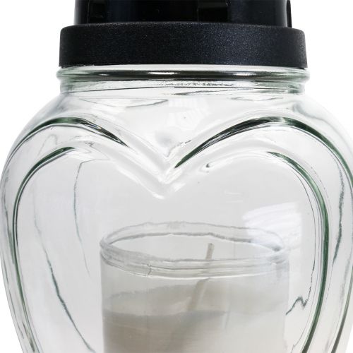 Floristik24 Farol de cristal con forma de corazón grabado, transparente, Ø11 cm, alto 26 cm