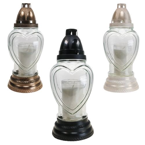 Floristik24 Farol de cristal con forma de corazón grabado, transparente, Ø11 cm, alto 26 cm