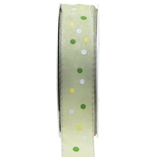 Floristik24 Cinta de regalo con lunares cinta verde 25mm 18m