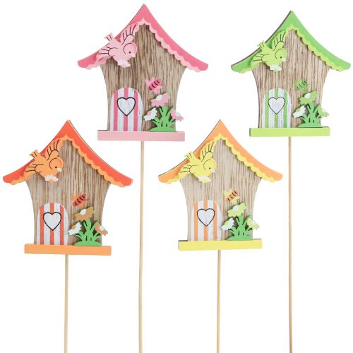 Floristik24 Tapón de flores tapón decorativo de madera casa de pájaros 7,5x8cm 12 piezas