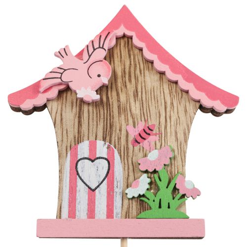 Floristik24 Tapón de flores tapón decorativo de madera casa de pájaros 7,5x8cm 12 piezas