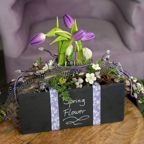 Floristik24 Placa de pizarra natural bandeja de piedra rectangular negra 35×15cm 3ud