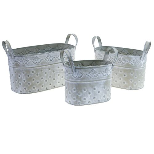 Floristik24 Macetero ovalado con asas Jardiniere metal 24/19/14cm set de 3