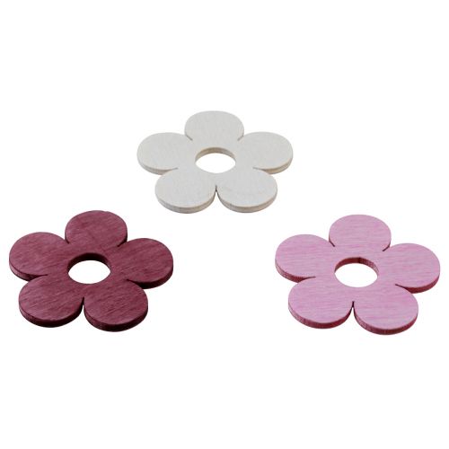 Artículo Decoración dispersa flores de madera decoración de mesa rosa violeta blanco Ø4cm 72 piezas