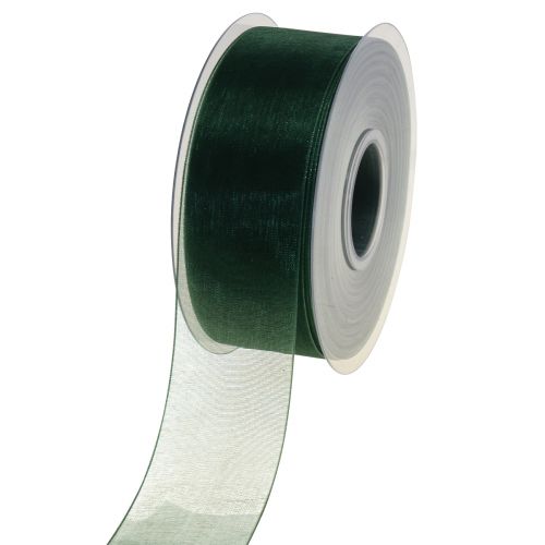 Artículo Cinta de organza cinta de regalo verde borde tejido abeto verde 40mm 50m