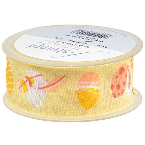 Artículo Cinta de regalo Cinta decorativa de Pascua Huevos de Pascua amarillo 40mm 20m