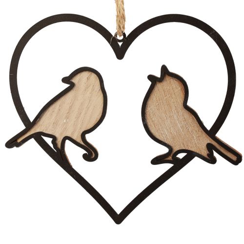 Artículo Adorno colgante corazón con pájaros decoración para colgar 12 cm 4 piezas