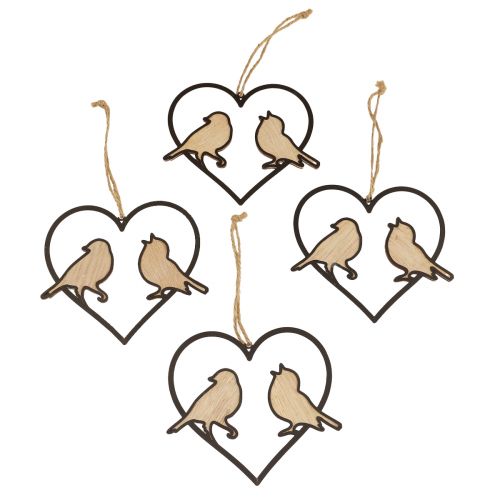 Floristik24 Decoración colgante corazón con pájaros decoración para colgar 12cm 4ud