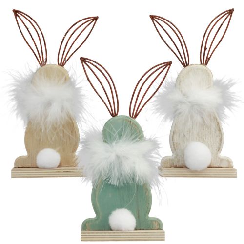 Conejito decorativo conejitos de madera con plumas decoración de Pascua Al. 17,5 cm 3 piezas