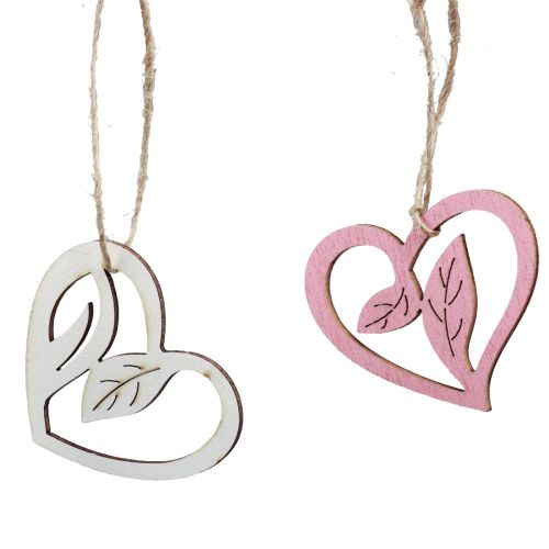 Artículo Corazones de madera corazones decorativos madera rosa verde blanco 5,5cm 18 piezas