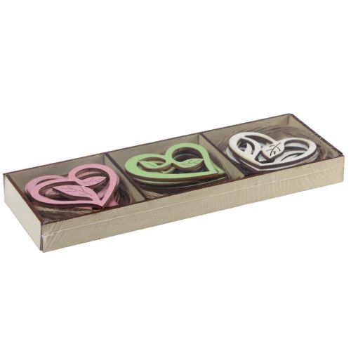 Artículo Corazones de madera corazones decorativos madera rosa verde blanco 5,5cm 18 piezas