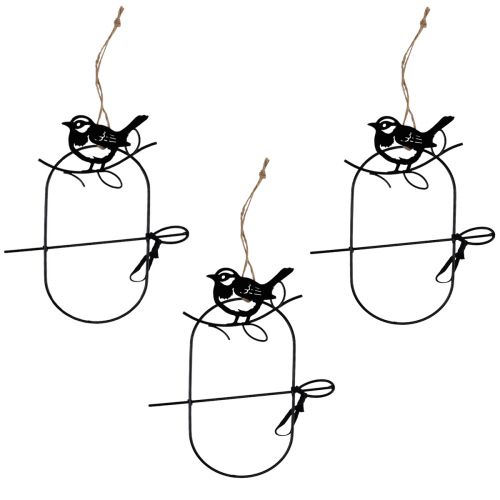 Floristik24 Decoración colgante de metal con pájaros en color negro, 18 x 22,5 cm, 3 unidades