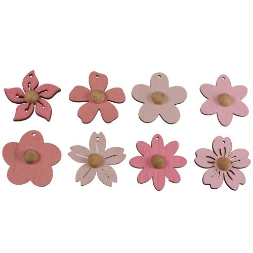 Floristik24 Flores de madera decoración colgante decoración de verano de madera rosa 4,5 cm 24 piezas