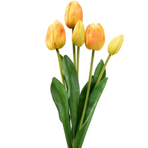 Floristik24 Decoración De Tulipanes Amarillo Anaranjado Flores Artificiales De Tacto Real 49 Cm 5 Piezas