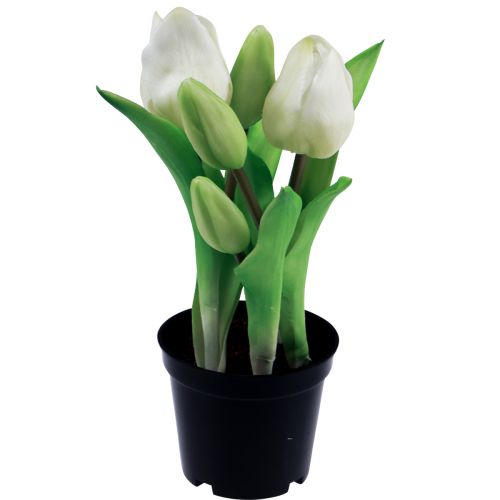 Artículo Tulipanes artificiales en maceta Tulipanes blancos flores artificiales 22cm
