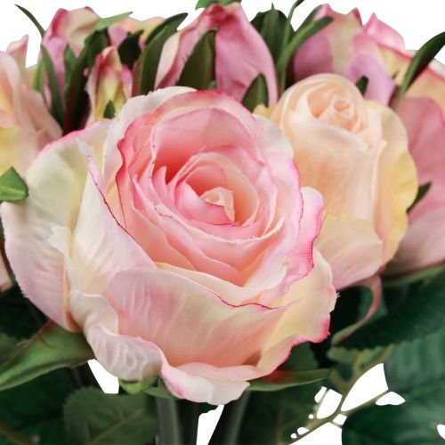 Floristik24 Rosas artificiales rosa crema decoración de rosas artificiales 29cm 12uds