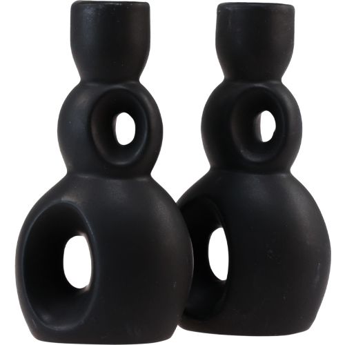 Artículo Portavelas Candelabro De Cerámica Negro Moderno H16cm 2uds