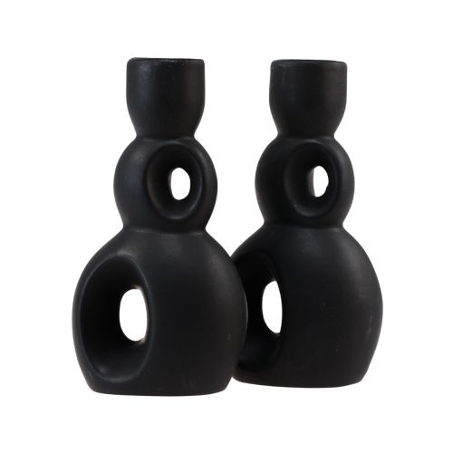 Artículo Portavelas candelabro de cerámica negro Al.13cm 2uds