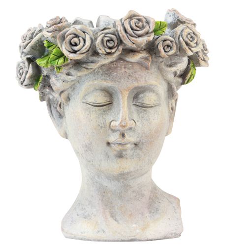 Maceta cara busto de mujer cabeza de planta aspecto hormigón Al. 18 cm