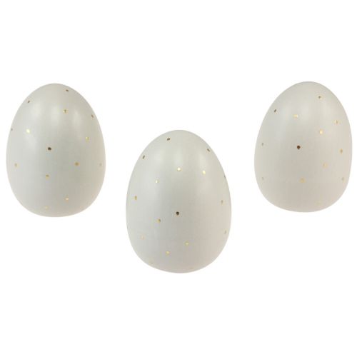 Floristik24 Decoración de huevos de Pascua de cerámica gris dorado con lunares 8,5 cm 3 piezas