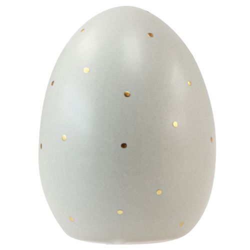 Artículo Huevos de Pascua de cerámica decoración oro gris con lunares 8,5cm 3 piezas