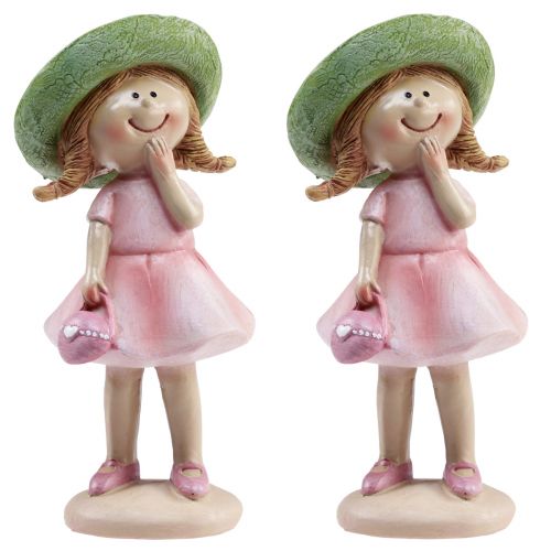 Floristik24 Figuras decorativas niña con sombrero rosa verde 6,5x5,5x14,5cm 2ud