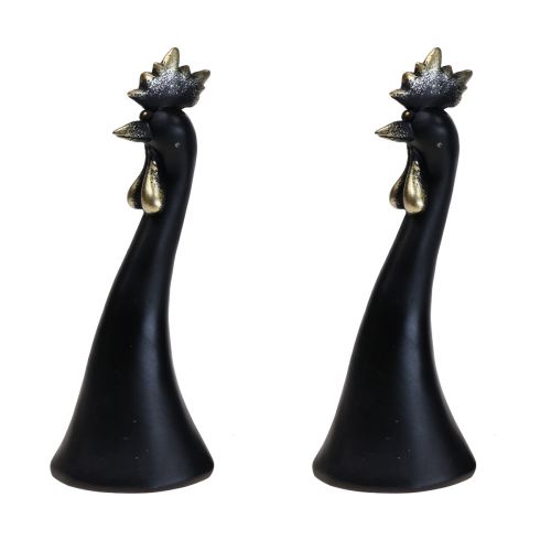 Artículo Decoración de Pascua decoración de pollo gallo oro negro Al. 19 cm 2 piezas