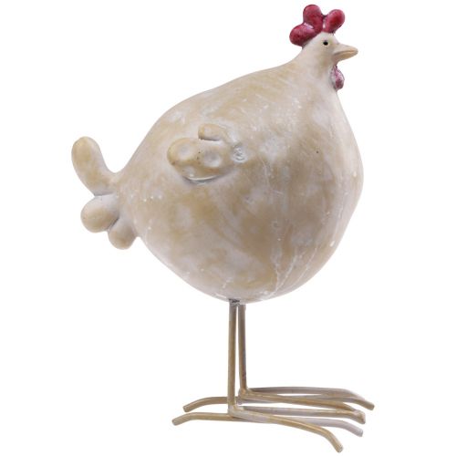 Floristik24 Pollo decorativo Decoración de Pascua figura de gallina beige rojo 11×8×15,5cm