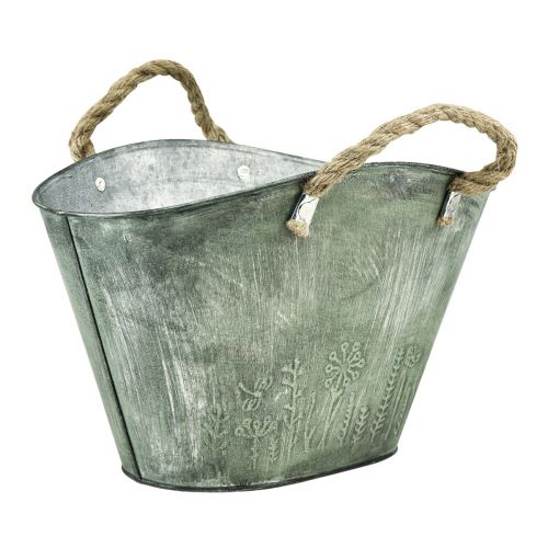 Floristik24 Macetero con asas bolsa metal yute 24,5×17×15,5cm