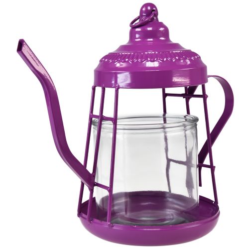 Floristik24 Portavelas farol de cristal tetera rosa Ø15cm H26cm