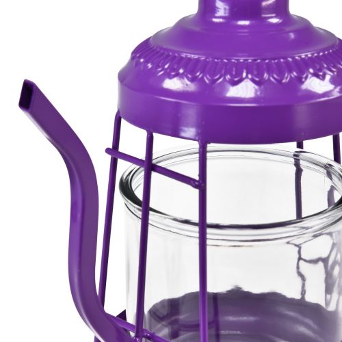 Artículo Portavelas farol de cristal tetera violeta Ø15cm H26cm