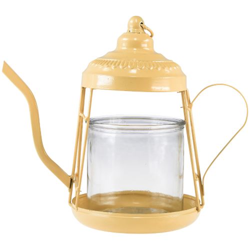 Artículo Portavelas farol de cristal tetera naranja Ø15cm H26cm