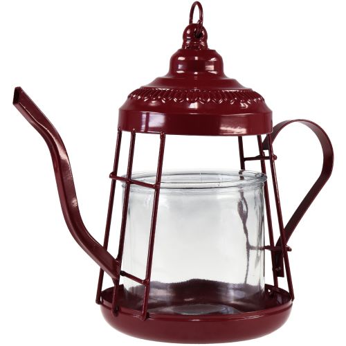 Portavelas farol de cristal tetera rojo Ø15cm H26cm