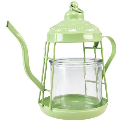 Floristik24 Portavelas farol de cristal tetera verde Ø15cm H26cm