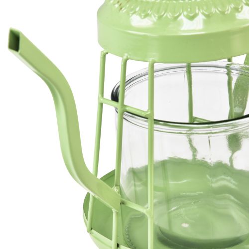 Artículo Portavelas farol de cristal tetera verde Ø15cm H26cm