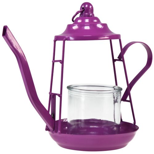 Artículo Portavelas farol de cristal tetera rosa Ø13cm H22cm