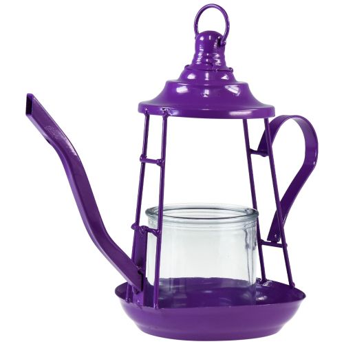Artículo Portavelas farol de cristal tetera violeta Ø13cm H22cm