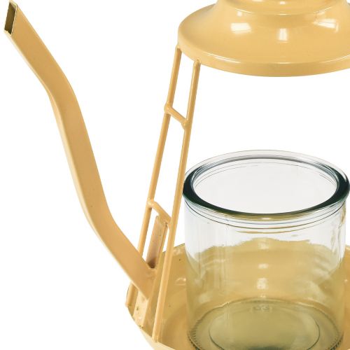 Artículo Portavelas farol de cristal tetera naranja Ø13cm 22cm