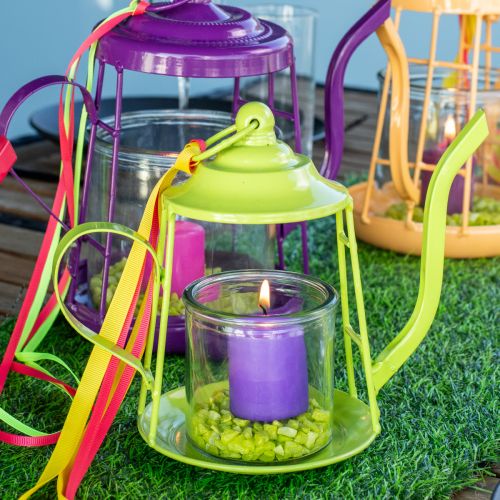 Floristik24 Portavelas farol de cristal tetera verde Ø13cm H22cm